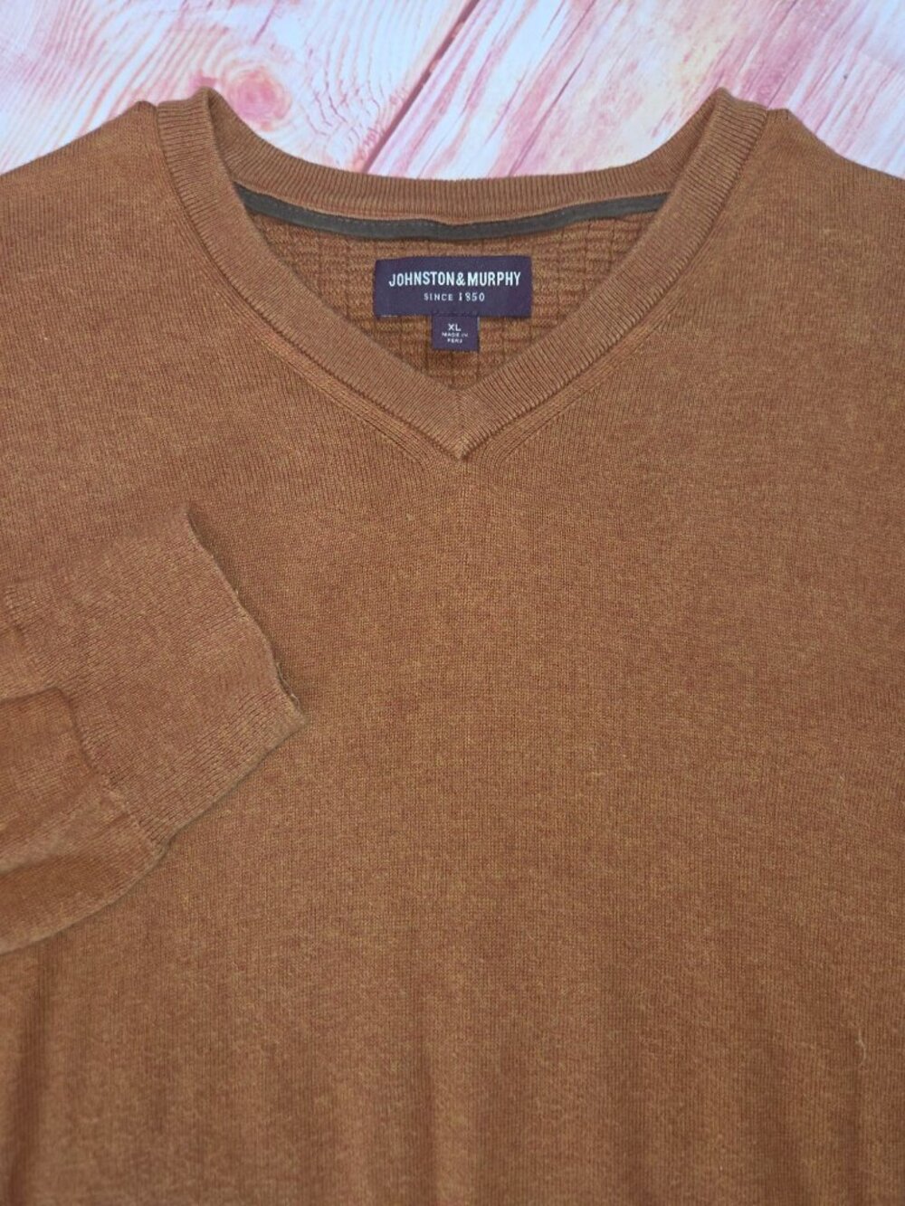 Johnston & Murphy V-Neck Pima Cotton Rust Sweater Size XL